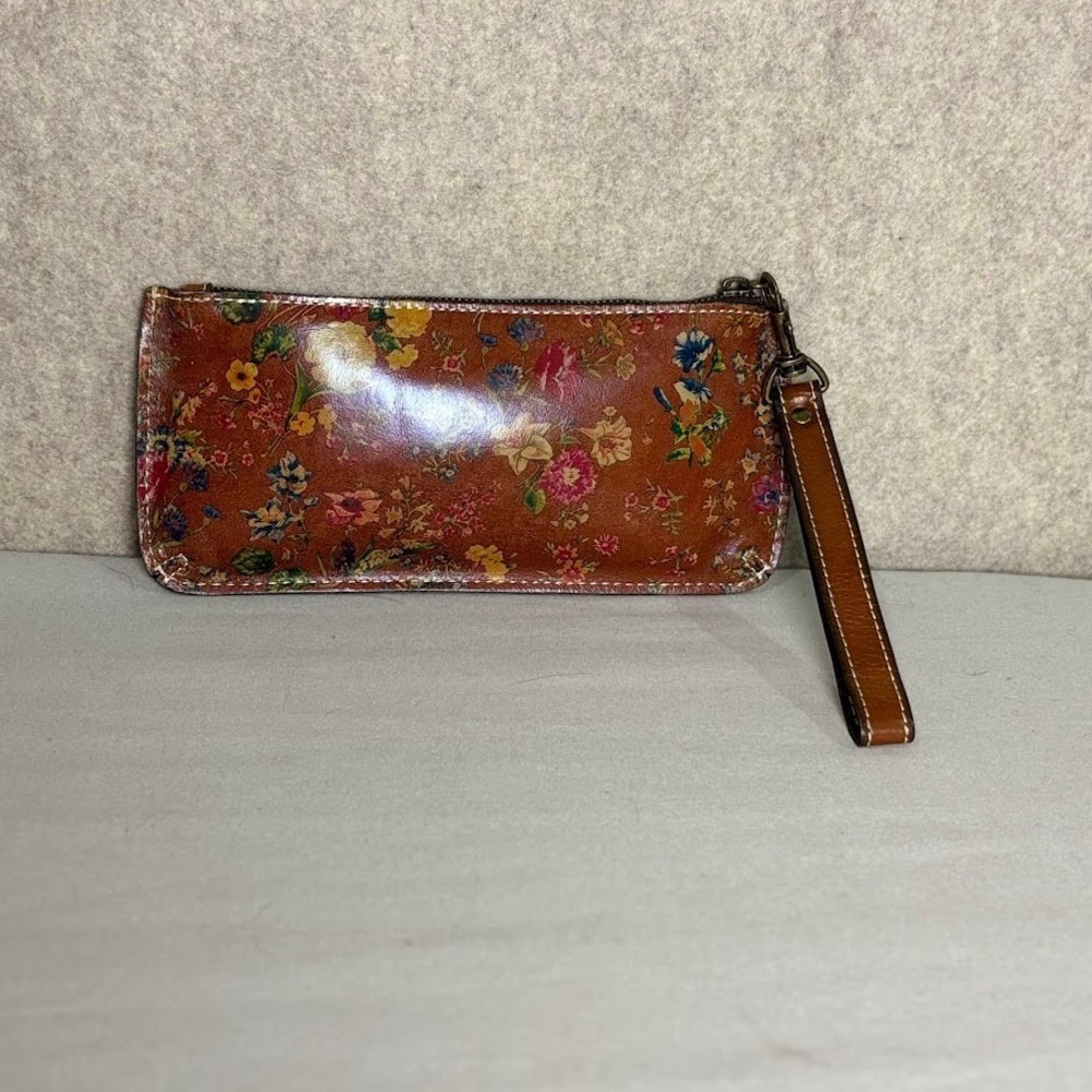 Patricia Nash Wristlet Clutch Womens Brown Leather Floral Boho Vintage Wallet OS